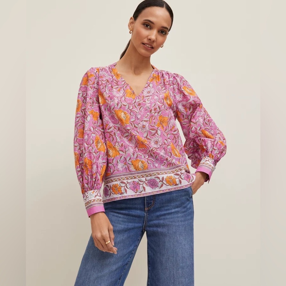 Women’s Ann Taylor Floral Top V Neck Cotton Blouse New NWT